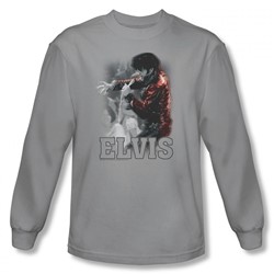 Elvis Presley - Mens Black Leather Long Sleeve Shirt In Silver
