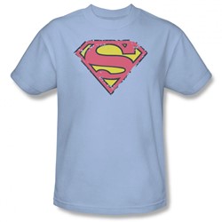 Superman - Mens Distressed Shield T-Shirt In Carolina Blue