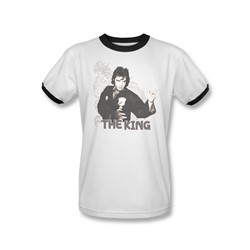 Elvis Presley - Mens Fighting King Ringer T-Shirt In White/Black