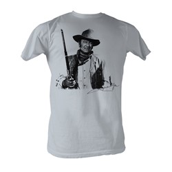 John Wayne - John And His Gun Mens T-Shirt In Silver