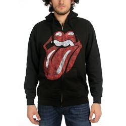 Rolling Stones, The Distressed Tongue Mens Zip Hoodie in Black