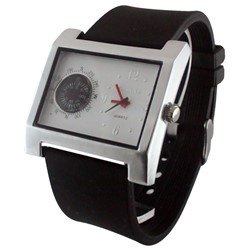 Versales Old School Black Rubber Band / Square Face Compass Watch
