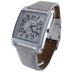 Versales Silver Leather Band With Black Numbers Watch