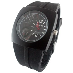 Versales Old School Black Rubber Band / Black Circle Face Compass Watch