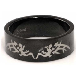 Blackline Gecko Tribal Design Stainless Steel Ring by BodyPUNKS (RBS-018)