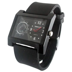Versales Old School Black Rubber Band / Square Black Face Compass Watch