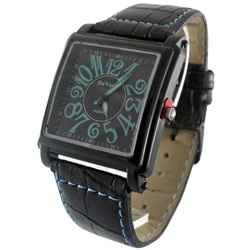 Da Vanci Black Leather Band With Light Blue Numbers Watch