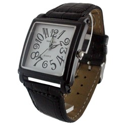 Versales Black Leather Band With Black Numbers Watch