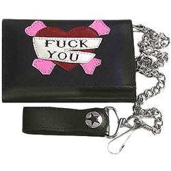 FUCK YOU heart crossbone Tri Fold punk rocker wallet w/ chain (black)
