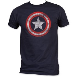 Captain America - Shield Fitted Jersey S/S T-Shirt in Navy