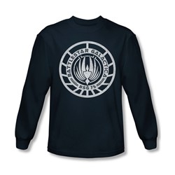 Battlestar Galactica - Mens Scratched Bsg Logo Long Sleeve Shirt In Navy