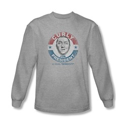 Three Stooges - Mens Curly For President Long Sleeve Shirt In Heather