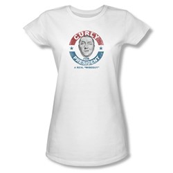 Three Stooges - Womens Curly For President T-Shirt In White