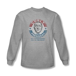 Three Stooges - Mens Curly For President Long Sleeve Shirt In Heather