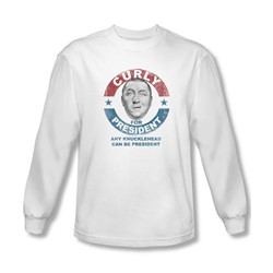 Three Stooges - Mens Curly For President Long Sleeve Shirt In White