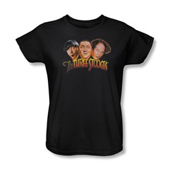 Three Stooges - Womens Three Head Logo T-Shirt In Black