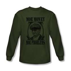 Three Stooges - Mens Moe Money Long Sleeve Shirt In Military Green