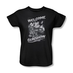 Mighty Mouse - Womens Mighty Gunshow T-Shirt In Black