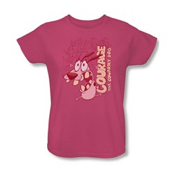 Courage The Cowardly Dog - Womens Running Scared T-Shirt In Hot Pink