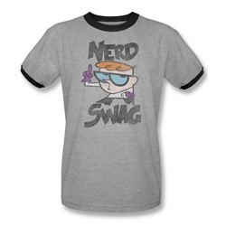 Dexter'S Laboratory - Mens Nerd Swag Ringer T-Shirt In Heather/Black