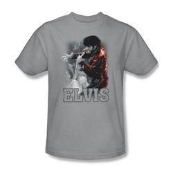 Elvis Presley - Mens Black Leather T-Shirt In Silver