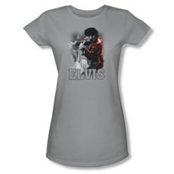 Elvis Presley - Womens Black Leather T-Shirt In Silver