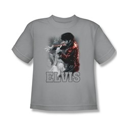 Elvis Presley - Big Boys Black Leather T-Shirt In Silver
