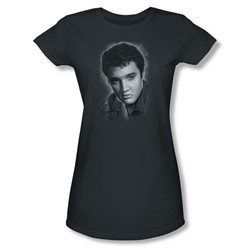 Elvis Presley - Womens Grey Portrait T-Shirt In Charcoal