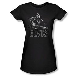 Elvis Presley - Womens Guitar In Hand T-Shirt In Black