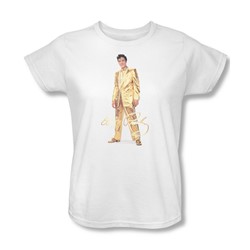 Elvis Presley - Womens Gold Lame Suit T-Shirt In White