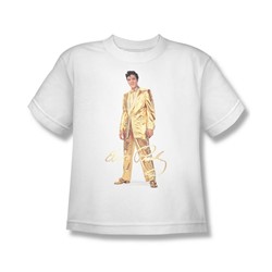 Elvis Presley - Big Boys Gold Lame Suit T-Shirt In White