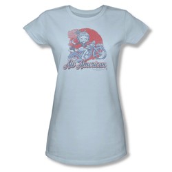 Betty Boop - Womens All American Biker T-Shirt In Light Blue
