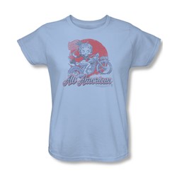 Betty Boop - Womens All American Biker T-Shirt In Light Blue