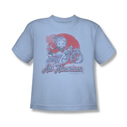 Betty Boop - Big Boys All American Biker T-Shirt In Light Blue