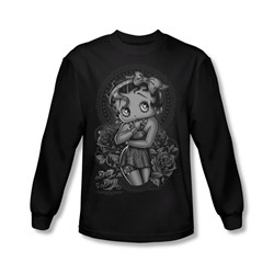 Betty Boop - Mens Fashion Roses Long Sleeve Shirt In Black