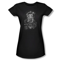 Betty Boop - Womens Fashion Roses T-Shirt In Black