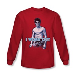 Bruce Lee - Mens Lee Works Out Long Sleeve Shirt In Red