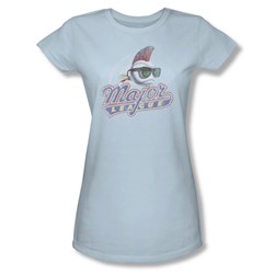 Major League - Womens Distressed Logo T-Shirt In Light Blue