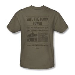 Back To The Future - Mens Clock Tower T-Shirt In Safari Green