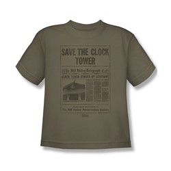 Back To The Future - Big Boys Clock Tower T-Shirt In Safari Green