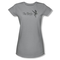 Birds - Womens Distressed T-Shirt In Silver