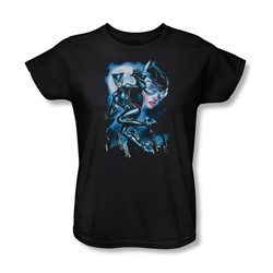 Batman - Womens Moonlight Cat T-Shirt In Black