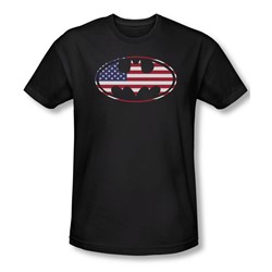 Batman - Mens American Flag Oval T-Shirt In Black