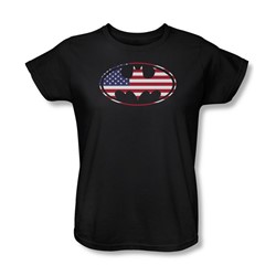 Batman - Womens American Flag Oval T-Shirt In Black