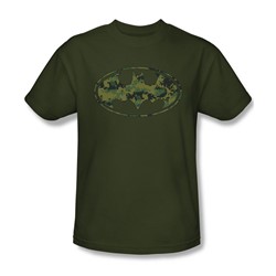 Batman - Mens Marine Camo Shield T-Shirt In Military Green