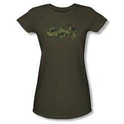 Batman - Womens Marine Camo Shield T-Shirt In Military Green