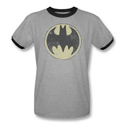 Batman - Mens Old Time Logo Ringer T-Shirt In Heather/Black