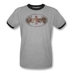Batman - Mens Heavy Rust Logo Ringer T-Shirt In Heather/Black