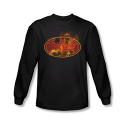 Batman - Mens Flames Logo Long Sleeve Shirt In Black