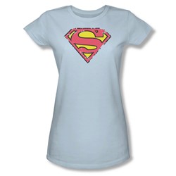 Superman - Womens Distressed Shield T-Shirt In Light Blue